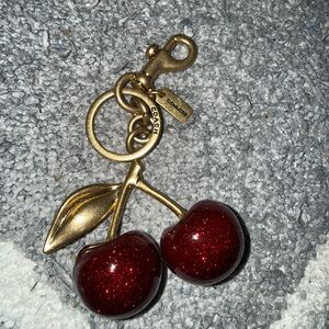 Coach Red Cherry Keychain with Gold Accents